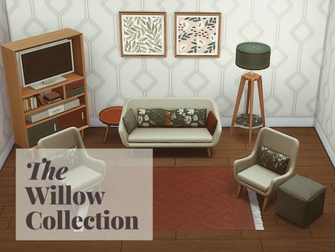 The Willow Collection is live and available on SFS! It’s full of warm, cozy patterns and colors to mix + match. Maxis Match Bed, Mix And Match Living Room, Cozy Living Room Furniture, Sims 4 Cc Furniture Living Rooms, Cozy Colors, Cc Sims4, Sims Builds, Living Tv, Sims 4 Game Mods