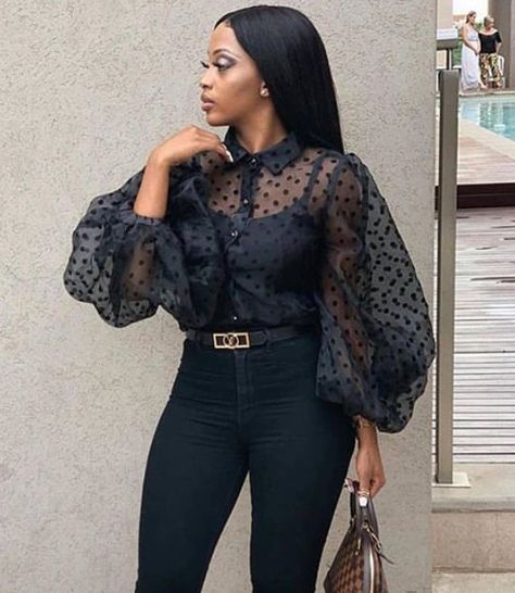 Stylish and Classy Organza Blouse Styles. - Stylish Naija Female Blouses Fashion, Black Organza Top Outfit, Organza Top Styles In Nigeria, Latest Chiffon Top Styles In Nigeria, Organza Tops Designs Latest, Latest Chiffon Top Styles, Organza Peplum Tops, Chiffon Blouse Designs Latest, African Organza Top Styles