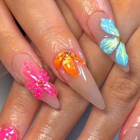 Boho Nails, 3d Flower Nails, Punk Nails, Nail Designs Tutorial, Cute Nail Art Designs, Summery Nails, Gem Nails, Fire Nails, 3d Flowers