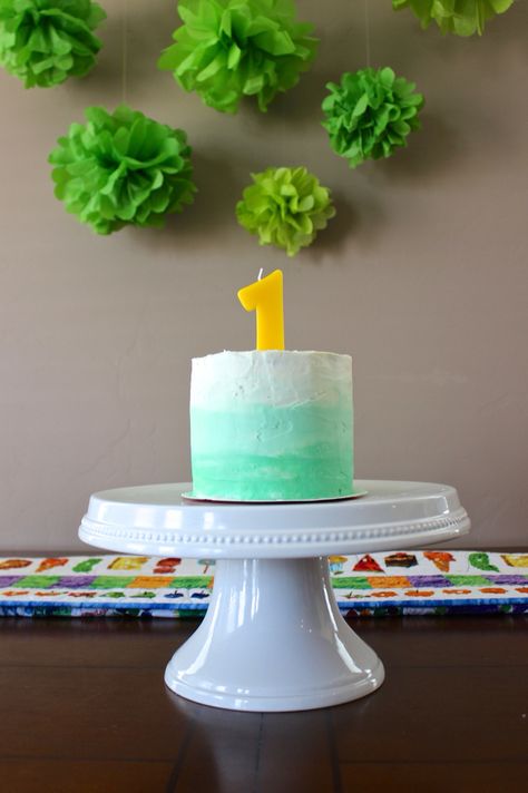 Green Ombre Smash Cake, Green Smash Cake, Ombré Smash Cake, Teal Ombre, Jungle Party, Boy Birthday Cake, Green Ombre, Cakes For Boys, Girl First Birthday