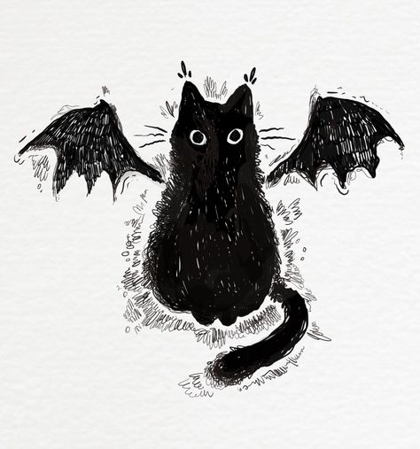 Black Cat Drawing, Vampire Cat, Black Cat Tattoos, Arte Grunge, Cat Sketch, Cat Doodle, Black Cat Art, A Black Cat, Cat Tattoo