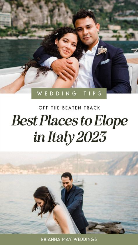 Planning a 2024 elopement in Italy? Explore the most enchanting and picturesque destinations for your intimate wedding. From the breathtaking Amalfi Coast to the timeless beauty of Tuscany, find the best elopement venues and ideas on RhiannaMay.com. Make your dream Italian wedding a reality! Elope In Italy, Italian Elopement, Villa Monastero, Italy Weddings, Italian Destination Wedding, Romantic Hideaways, Italy 2023, Best Places To Elope, Places To Elope