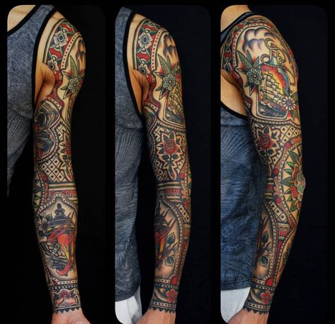 Traditional Tattoo Music, Traditional Tattoo Sleeve Filler, Mosaic Tattoo, Traditional Tattoo Stencils, Traditional Black Tattoo, Neo Tattoo, Cuff Tattoo, Traditional Tattoo Designs, Framed Tattoo