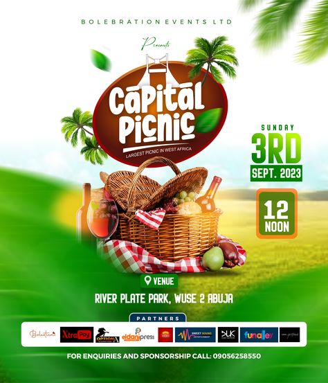 Capital Picnic Abuja Picnic Flyer Design Ideas, Picnic Poster Design, Picnic Flyer Design, Hangout Flyer Design, Picnic Background, Picnic Poster, Picnic Design, Event Poster Design Inspiration, Party Design Poster