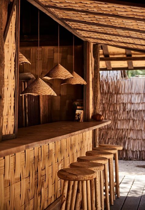 Small Outdoor Bar, Bamboo Restaurant, Gili Meno, Hut House, Outdoor Restaurant Design, Bamboo House Design, Bamboo Bar, Bamboo Architecture, Cafe Shop Design