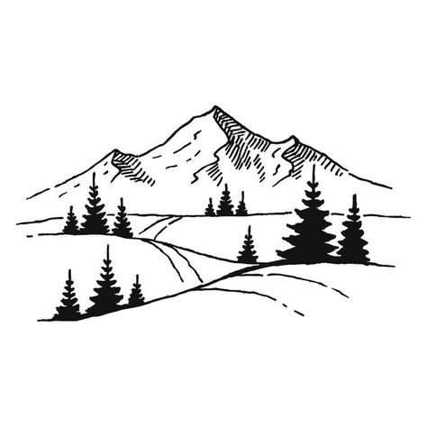 Hand drawn vector illustration of mounta... | Premium Vector #Freepik #vector #background #vintage #tree #travel Mountain Road Illustration, Cartoon Mountains, Surf App, Road Drawing, Animal Stencil Art, Bass Strap, Indian Teepee, Mountain Sketch, Sharpie Drawings