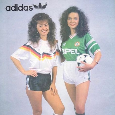 80s Soccer Aesthetic, Gear Reference, Adidas Ads, 90s Photos, Football Ads, 80s Sportswear, Adidas Ad, 90s Sportswear, Female Soccer Players