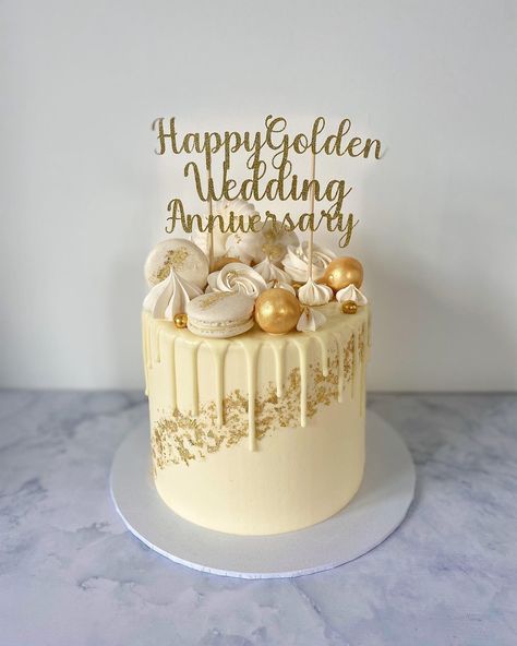 (20) Facebook Golden Wedding Cakes 50th Anniversary, Cake Gold Leaf, Drip Wedding Cake, Golden Anniversary Cake, White Chocolate Drip, Golden Wedding Cake, Golden Wedding Anniversary Cake, 50th Wedding Anniversary Cakes, 50th Anniversary Cakes