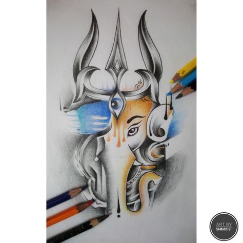 Marriage Painting, Ganesh Drawing, Ganesha Artwork, Ganesh Tattoo, Mahadev Tattoo, Potrait Painting, Avengers Drawings, God Tattoo, Bus Art