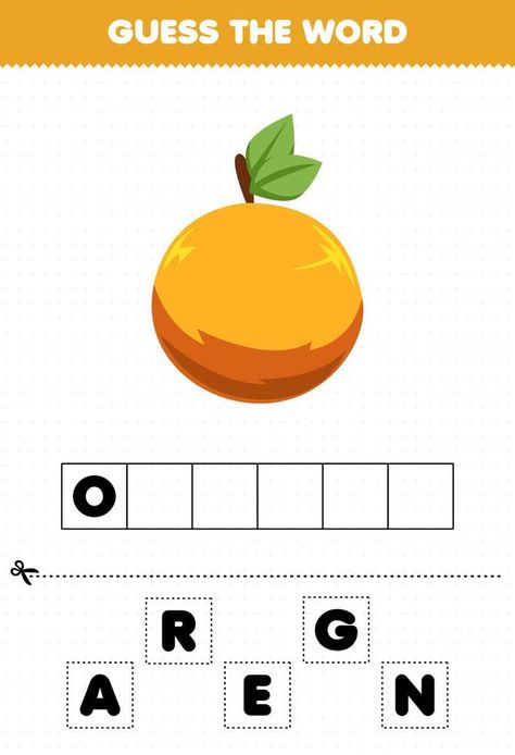 Education game for children guess the word letters practicing cute fruit orange Fruit Letters, Vector Nature, Fruit Orange, Guess The Word, Game For Children, Lettering Practice, Orange Orange, Cute Fruit, Orange Fruit