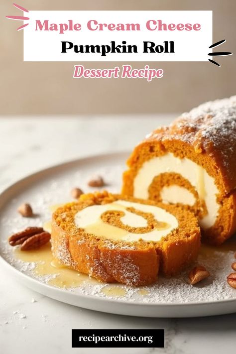 Maple Cream Cheese Pumpkin Roll Pumpkin Desserts With Cream Cheese, Cream Cheese Pumpkin, Pumpkin Rolls, Pumpkin Roll Cake, Pumpkin Rolls Recipe, Autumn Baking, Maple Cream Cheese, Yule Log Cake, Cream Cheese Desserts