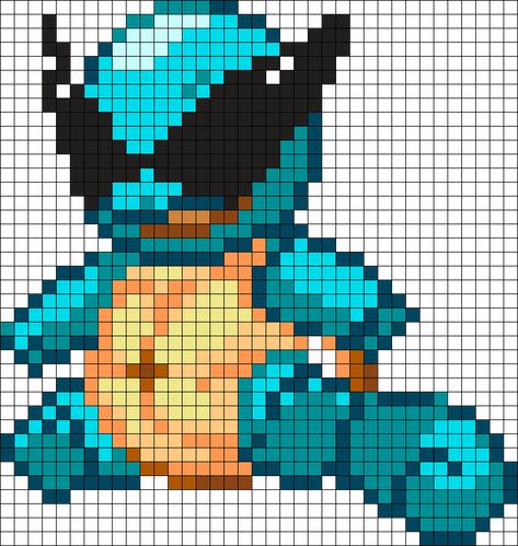 Squirtle Perler Bead Pattern / Bead Sprite Pokemon Perler Bead Patterns Templates, Perler Bead Patterns Pokemon, Mudkip Perler Bead Pattern, Pokemon Perler, Blastoise Perler Beads, Squirtle Pokemon Art, Pokemon Perler Bead Patterns, Perler Beads Squirtle, Squirtle Cross Stitch