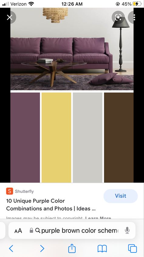 Purple Brown Color Palette, Color Palette With Yellow, Brown Color Palette, House Color Schemes, House Color, House Colors, Outdoor Sofa, Brown Color, Color Schemes