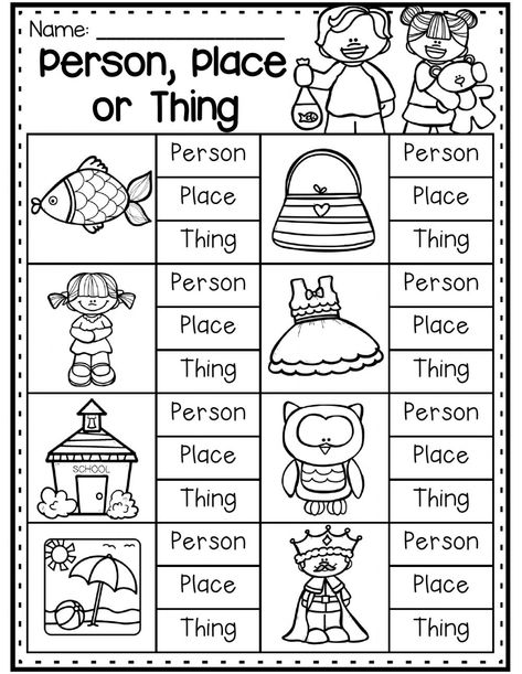 Nouns online worksheet for grade 2. You can do the exercises online or download the worksheet as pdf. Nouns Worksheet Kindergarten, Nouns Kindergarten, Kindergarten Grammar Worksheets, Nouns And Verbs Worksheets, Kindergarten Grammar, Aktiviti Prasekolah, Person Place Thing, First Grade Curriculum, Homeschool Worksheets