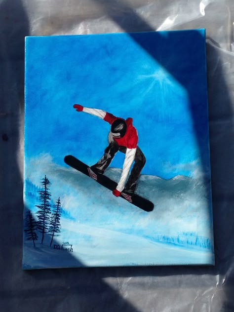 11x14  Oil on Stretched Canvas  Snowboarder #2 By Debbie Finch #snowboarder #winter #oilpainting #snow Snowboarding Painting, Snowboard Painting, Oil Pastel Techniques, Graffiti Room, Become Creative, Mountain Wood Art, Snowboard Art, Drawings To Try, Ski Board