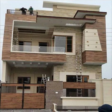 Front House Tiles, Front House Tiles Design, House Tiles Design, Chajja Design, Tiles Combination, Home Designs Exterior, Indian House Plans, House Outer Design, Small House Elevation