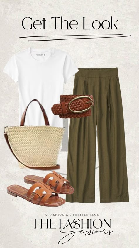 Shop Linen-Blend Ultra Wide-Leg Pant and other curated products on LTK, the easiest way to shop everything from your favorite creators. Olive Linen Pants Outfit, Olive Linen Pants, Linen Pants Outfit, Wide Leg Linen Pants, Inspiration Mode, Spring Outfits Casual, Spring Summer Outfits, Primavera Estate, Linen Pants