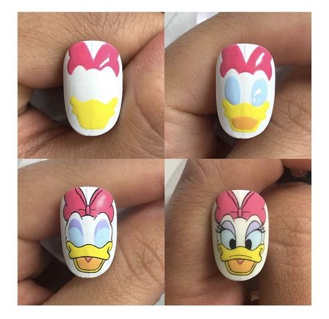 Cartoon On Nails, Cartoon Nails Disney, Character Nail Art Step By Step, Wedding Nails Art, Nail Art Cartoon, Face Nail Art, Best Wedding Nails, Summer Nails Art Designs, Nails Cartoon