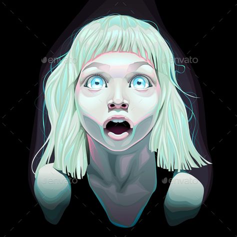 Young Girl with Wide Open Eyes. Vector illustration Wide Open Eyes, Digital Painting, Anime