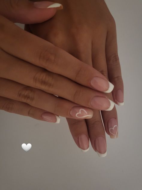 Gel Nails French, Vday Nails, Ring Finger Nails, Heart Nail Designs, February Nails, Simple Gel Nails, French Tip Acrylic Nails, Basic Nails, French Acrylic Nails