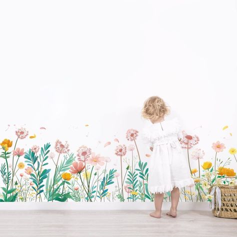 Wildflower Toddler Girl Room, Corner Stickers, Fairy Bedroom, Dandelion Wall Art, Playroom Classroom, Simple Home Decoration, Wall Art Decals, Girl Bedroom Walls, Wall Decals For Bedroom