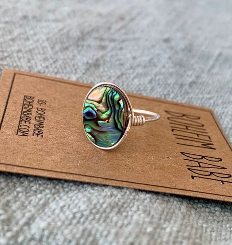 Paua Jewellery, Paua Shell Jewelry, Abalone Shell Bracelet, Shell Jewellery, Abalone Jewelry, Silver Wrap Ring, Shell Ring, Paua Shell, Stone Wrapping