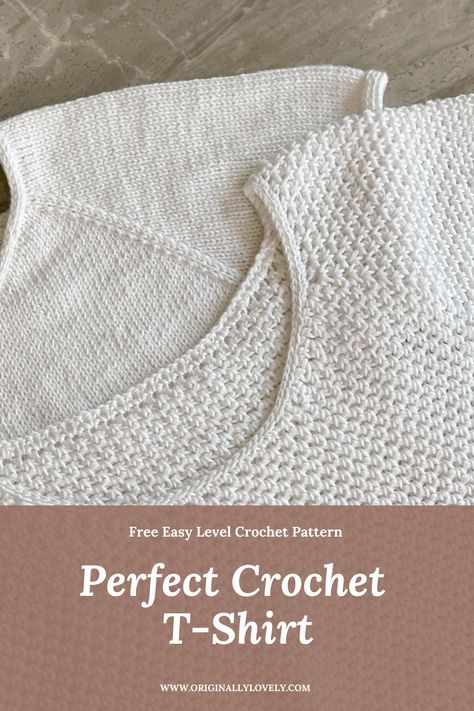 The Perfect Crochet T-Shirt from Originally Lovely is a great top for summer! Worked quickly from the top down, this shirt is fun to make and cute to wear! Cardigans Crochet, Lidia Crochet Tricot, Débardeurs Au Crochet, Crochet Tee, Gilet Crochet, Crochet Sweater Pattern Free, Crochet T Shirts, Crochet Ladies Tops, Crochet Tops Free Patterns