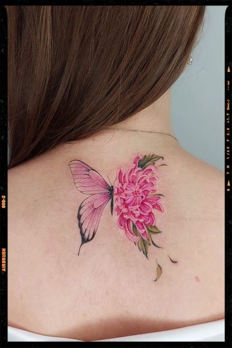 Image edited by AirBrush App. Filter: Color - ULT-3. Chrysanthemum and Butterfly Tattoo Idea. #tattoo #tattooideas #tattooinspiration #tattoosforwomen #tattoodesign #tattoos #besttattooideas #inspire #amazing #ink #art #bodyink #photoeditor #filter #airbrushapp #retouch #airbrushfilter Chrysanthemum Flower Tattoo, Butterfly With Flowers Tattoo, Taboo Tattoo, Artsy Tattoos, Mastectomy Tattoo, Idea Tattoo, Chrysanthemum Tattoo, Lighthouse Tattoo, Birth Flower Tattoos