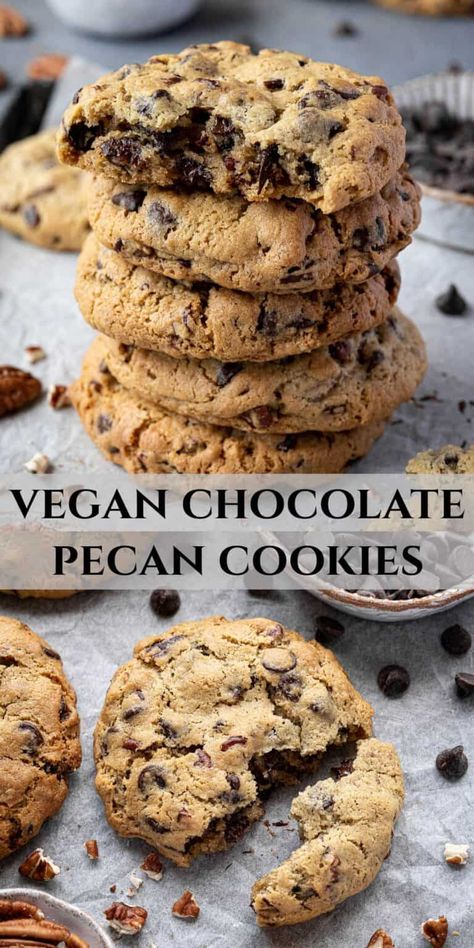 Chocolate Pecan Cookies, Vegan Christmas Cookies, Vegan Pecan, Chocolate Chip Pecan Cookies, Levain Bakery, Vegan Baking Recipes, Vegan Chocolate Chip Cookies, Double Chocolate Chip Cookies, Cookies Vegan