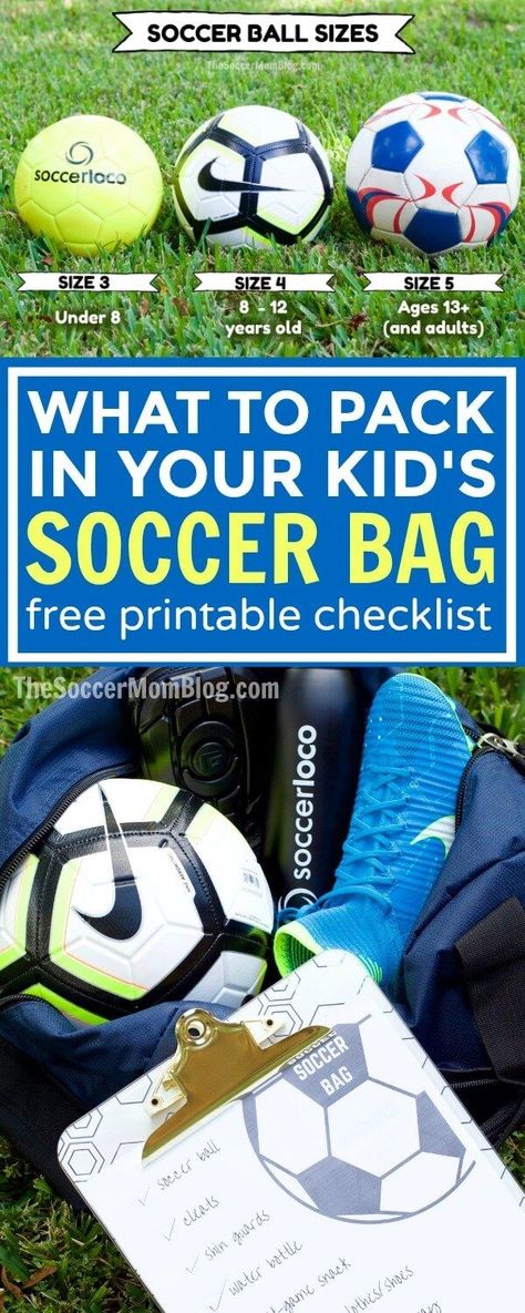 Everything you need to know about what to pack in your soccer bag on game day. What size soccer ball does your kid need, plus a free printable packing list. #ad Traveling Checklist, Free Printable Packing List, Soccer Games For Kids, Printable Packing List, Soccer Moms, Soccer Bag, Soccer Tournament, Softball Pictures, Volleyball Shirts