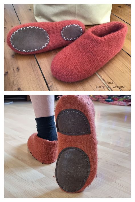 Felted Slipper Free Knitting Pattern - Knitting Pattern Knitted Felted Slippers Free Pattern, Felted Knitting Patterns Free, House Slippers Pattern, Felted Slippers Pattern, Felt Wool Slipper, Crochet Gift Ideas, Knit Slippers Free Pattern, Felted Wool Slippers, Knitted Slippers Pattern