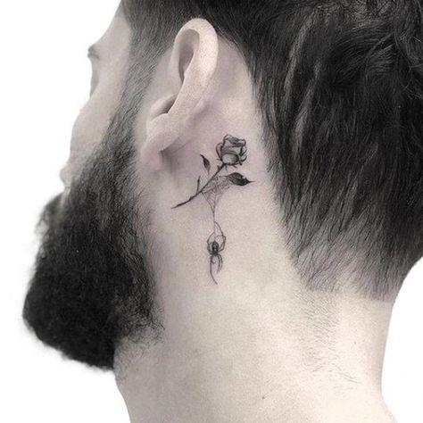 Rose Tattoo Behind Ear, Tree Tattoo Forearm, Tattoo Wallpaper, Small Neck Tattoos, Unique Tattoos For Men, Tatuagem Masculina Pequena, Girl Neck Tattoos, Side Neck Tattoo, Back Of Neck Tattoo