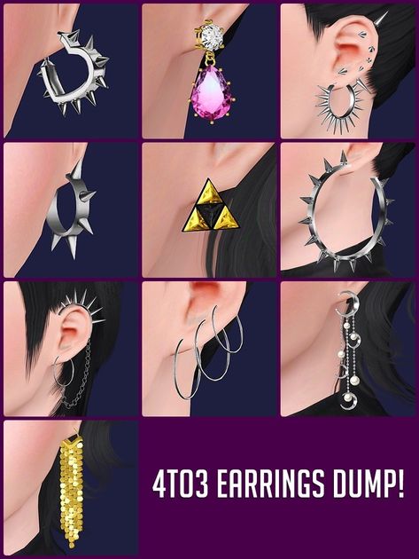 Because our accessories tab ain't cluttered enough right? Everything is fully recolorable and not valid for random, and some are unisex.   Download: SimFileShare | Mediafire | Simblr.cc  More details as... Sims4 Cc Earrings, Sims 4 Cc Alternative, Spike Hoop Earrings, Hyrule Warriors, Alternative Jewelry, Power Ring, 70s Disco, Spike Earrings, Sims 4 Cc