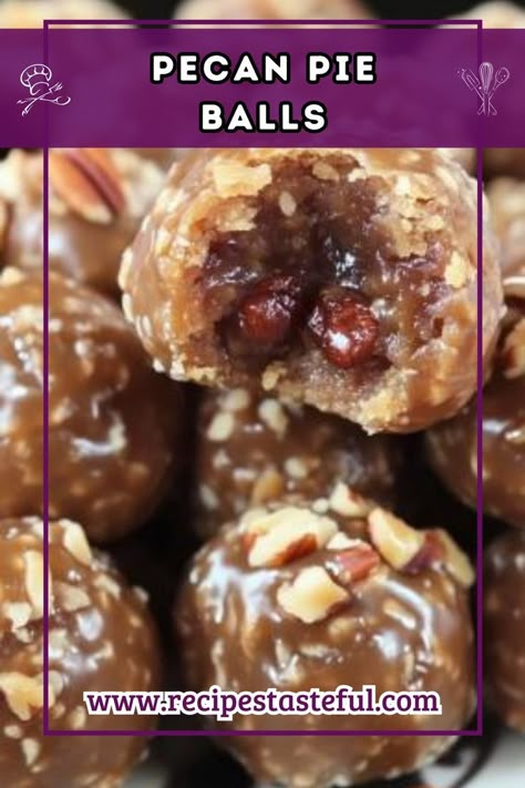 Deliciously rich and buttery, these Pecan Pie Balls are a delightful twist on traditional pecan pie. Perfect for holiday gatherings or a sweet treat any time of year, these bite-sized cookies are coated in powdered sugar and packed with the nutty flavor of pecans. Pie Balls, Dessert Balls, Pecan Pie Balls, Cake Recipes And Decorating, Pecan Balls, Caramel Sauce Recipe, Best Pecan Pie, Dessert Truffles, Beach Vacation Packing List