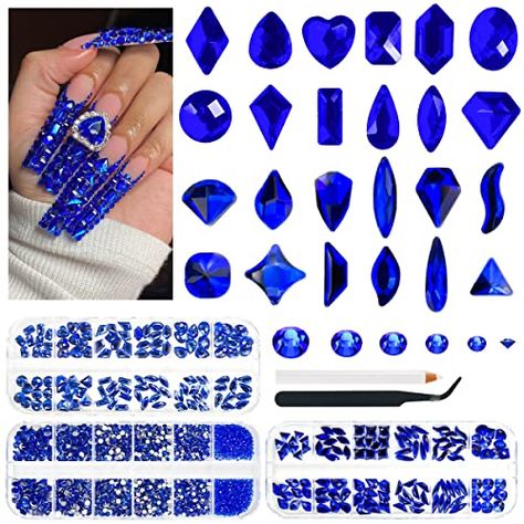 Kawaii Shapes, Stones Nail Art, Eye Rhinestones, Nail Crystals, Makeup Crafts, Stone Nail Art, Royal Blue Nails, Nail Rhinestones, Nail Jewels