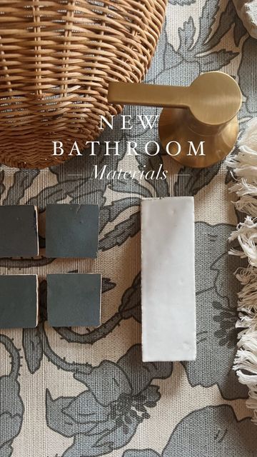 Studio JL Design on Instagram: "Our sad bathrooms are going to get an upgrade soon! Starting to put together ideas and I’m really feeling this muted grey-blue & cream color palette 🐦🕯🛁 @zia_tile @signaturehw @anthroliving @spoonflower #studiojldesign"