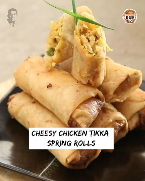 Cheesy Chicken Tikka Spring Rolls | Spring Rolls | Easy Spring Rolls Recipe | How to make Spring Rolls at home | Ramadan Recipes | Chicken Spring Roll Restaurant Style | #IftarDelights | Sanjeev Kapoor Khazana | chicken meat, cheese, spring roll, recipe, chicken tikka | When you got leftover chicken tikka, just mix it with some cheese and spices, and make these deliciously cheese-oozing spring rolls! #Springroll... | By Sanjeev Kapoor Easy Spring Rolls Recipe, Make Spring Rolls, Easy Spring Rolls, Chicken Spring Roll, Spring Rolls Recipe, Rolls Easy, Chicken Spring Rolls, Spring Roll Recipe, Sanjeev Kapoor