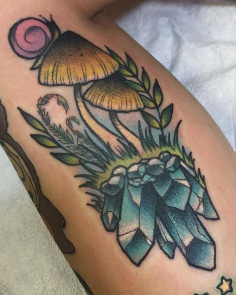 One from last year but so much fun #beeink #tattoo #colortattoo #crystals #eternalink #stylustattoomachine #goodtimestattooco #saniderm #mpls #minneapolistattooartist #mntattoo #minnesota Tattoo Year, Enough Tattoo, Fun Tattoo, Mushroom Crystal, 12 Tattoos, Mushroom Tattoo, Luna Sea, Crystal Tattoo, Unicorn Tattoos