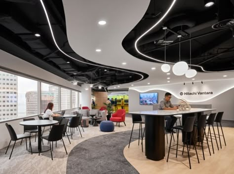 Hitachi Vantara Offices - Singapore | Office Snapshots Library Interior Design, High Tech Interior, Office Technology, Office Things, Office Ceiling, Office Idea, Modular Lounge, Interior Columns, Recessed Downlight