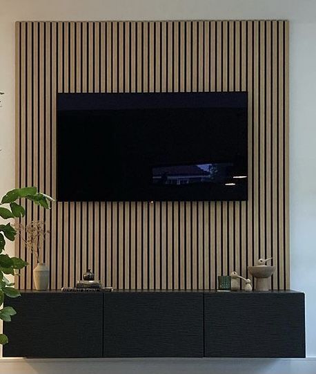 Tv Feature Wall, Wall Mounted Tv Cabinet, Bar Restaurant Interior, Slate Wall, Basement Living Rooms, Living Room Themes, Tv Panel, Coastal Interiors Design, Tv Wall Design