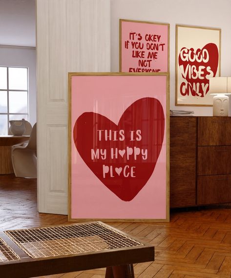 Red Poster Aesthetic, Apartment Decor Aesthetic, Poster Aesthetic Room, Red Poster, Girly Apartment Decor, Cute Wall Decor, Trendy Wall Decor, Maximalist Design, Maximalist Wall Art