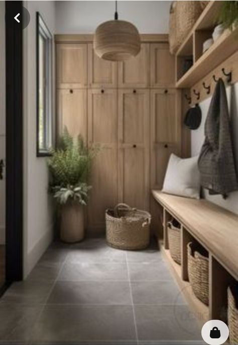 Entrance Boot Room, Cottage Core Mudroom, European Mudroom, Natural Wood Mudroom, Hall Ideas Entrance, Entry Storage Ideas, Mudroom Laundry Room Ideas Garage Entry, Mudroom Wall Ideas, Utility Boot Room