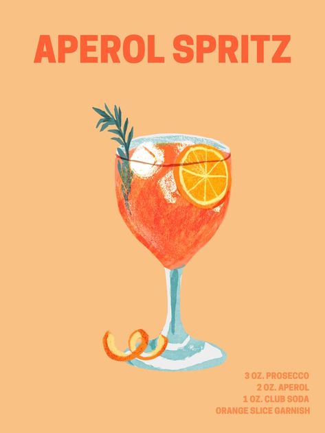 Spritz Cocktail, Printable Wall Collage, Cocktail Illustration, Room Decor Living Room, Dorm Posters, Cocktail Art, Plakat Design, Pictures For Living Room, Aperol Spritz