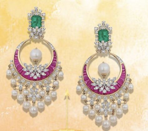 Diamond Chandbali Earrings, Diamond Buttalu, Diamond Chandbali, Islam Images, Beautiful Diamond Earrings, Bridal Jewelry Sets Brides, Real Diamond Earrings, Indian Wedding Jewelry Sets, Emerald Diamond Earrings