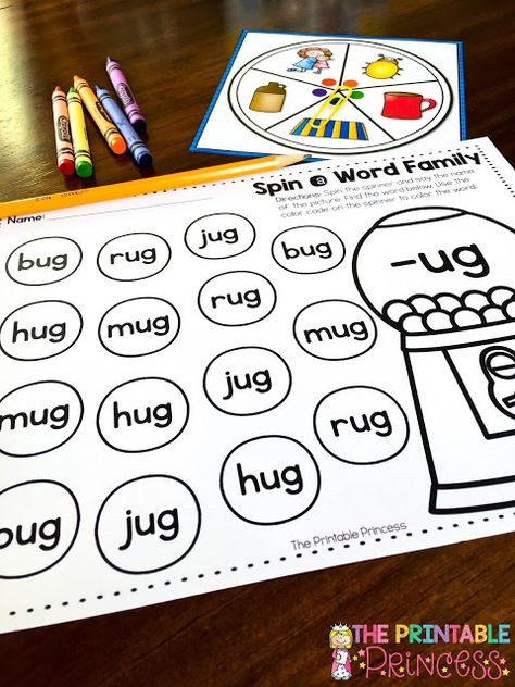 Spin A Word, Book Owl, Word Family Activities, Printable Princess, Bug Party, Cvc Word Activities, Cvc Word Families, Kindergarten Language Arts, Literacy Games