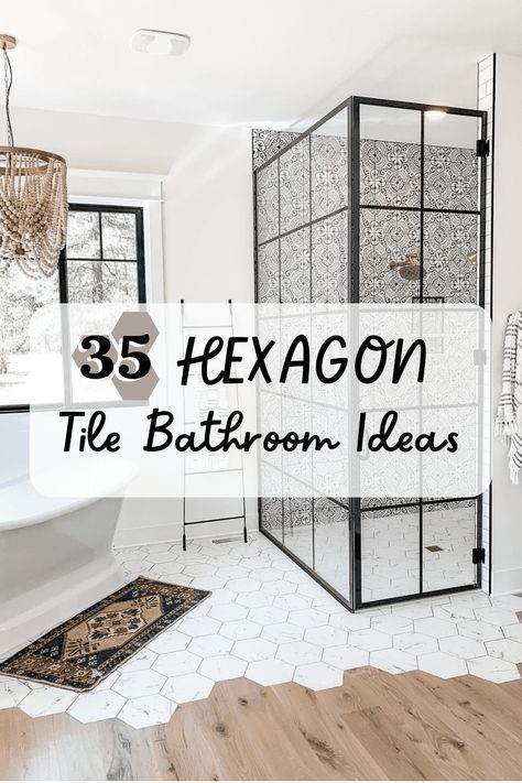 Black Hexagon Tile Shower, Honeycomb Tiles Bathroom, Hexagonal Tiles Bathroom, Black Hexagon Tile Bathroom, Hexagon Bathroom Floor, White Hexagon Tile Bathroom, Hexagon Tile Bathroom Floor, Bedroom Floor Tiles, Hexagon Tile Bathroom