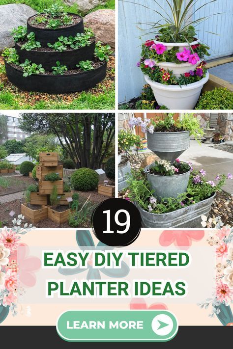 Hello there, seeker of beautiful things! Explore our list of 19 Easy DIY Tiered Planter Ideas to create beautiful things in our daily lives! It looks like a three-layered cake, but it’s not. They are the best ideas to beautify your yard while saving a lot on a limited space by creating a stacked garden. From simple wooden crates and pallets to upcycled old furniture, there are plenty of materials you can use to create your own tiered planter. Tiered Planter Ideas, Diy Tiered Planter, Tiered Garden Boxes, Stacked Flower Pots, Stackable Planters, Wine Barrel Planter, Vertical Pallet Garden, Bucket Planters, Tiered Planter