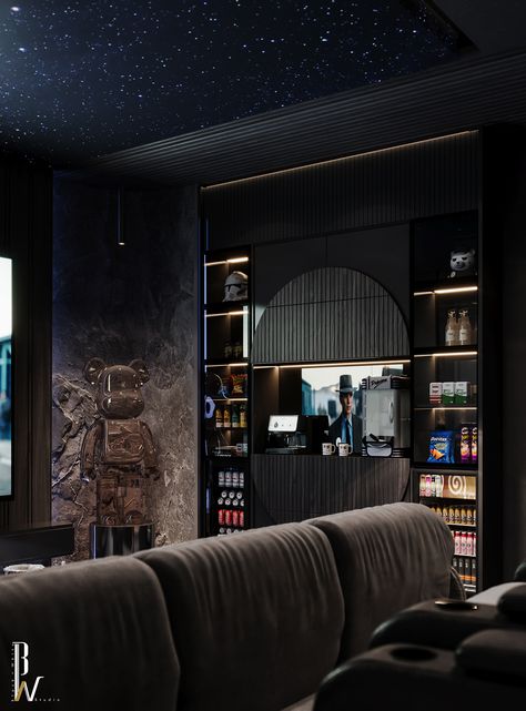 Cinema :: Behance Home Theatre With Bar, Neo Classic Villa, Home Theater Room Design, Theater Room Design, Basement Remodel Diy, Theater Design, Home Movie, Classic Villa, Home Theater Rooms