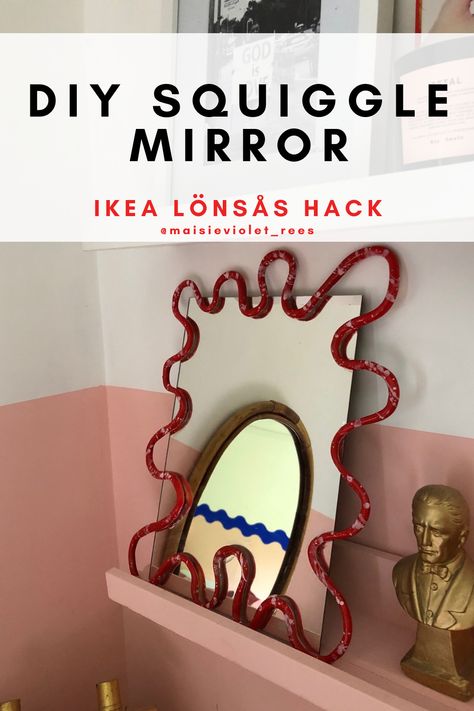 Make your own viral Pinterest mirror using a £1.75 IKEA mirror and some FIMO. Paint your fimo to match your decor! Diy Squiggle Mirror, Rectangle Mirror Diy, Maximalist Mirror, Mirror Border Diy, Mirror Kids Room, Mirror Makeover Diy, Pinterest Mirror, Squiggle Mirror, Mirror Ikea