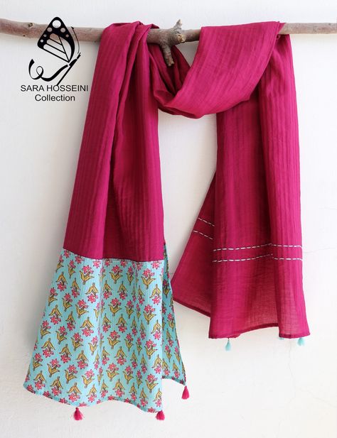 Instagram/sarahosseini.collection Dupatta Designs Ideas, Duppattas Designs Ideas, Stoles And Scarves, Print Scarf Design, Designer Dupatta, Cotton Shirts Women, Simple Kurti Designs, Traditional Indian Dress, Diy Embroidery Designs